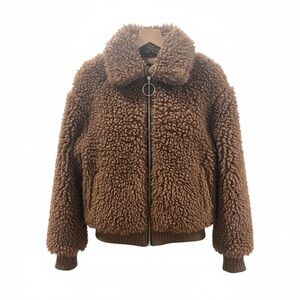 Zara TRF Brown Sherpa faux fur bomber jacket Size XS / Y2K